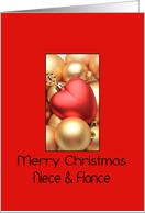 Niece & Fiance Merry Christmas - Gold/Red ornaments card