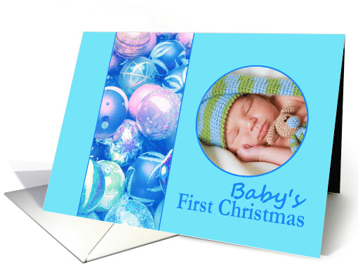 photocard Baby's First Christmas - Baby boy blue ornament card