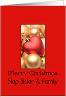 Step Sister & Family Merry Christmas - Gold/Red ornaments card