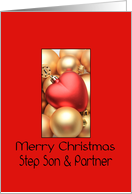 Step Son & Partner Merry Christmas - Gold/Red ornaments card