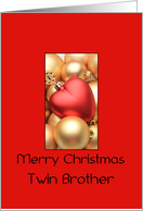 Twin Brother Merry Christmas - Gold/Red ornaments card