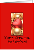 Son & Boyfriend Merry Christmas - Gold/Red ornaments card