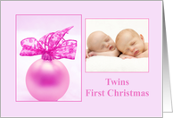 photocard Baby Twins First Christmas - Baby girls pink ornament card