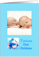 photocard Baby Twins First Christmas - Baby boys blue ornament card