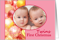 photocard Baby Twins First Christmas - Baby girls pink ornament card