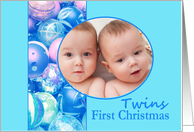 photocard Baby Twins First Christmas - Baby boys blue ornament card