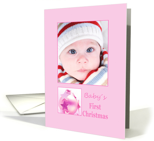 photocard Baby's First Christmas - Baby girl pink ornament card