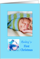 photocard Baby’s First Christmas - Baby boy blue ornament card