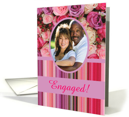 Engagement Announcement Custom Front Pastel Roses & Stripes card