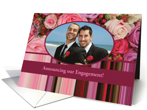Engagement Announcement Custom Front Pastel Roses & Stripes card