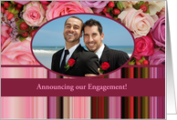 Engagement Announcement Custom Front Pastel Roses & Stripes card