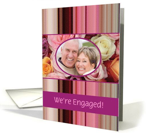 Engagement Announcement Custom Front Pastel Roses & Stripes card