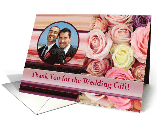 Wedding Thank You Custom Front Pastel Roses and Stripes card (1179552)