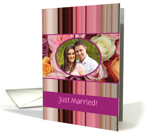 Just Married! - Custom Front - Pastel roses and stripes card (1179628)