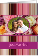 Just Married! - Custom Front - Pastel roses and stripes card