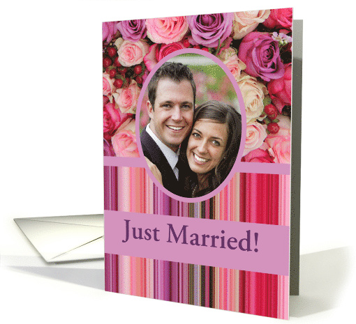 Just Married! - Custom Front - Pastel roses and stripes card (1179634)