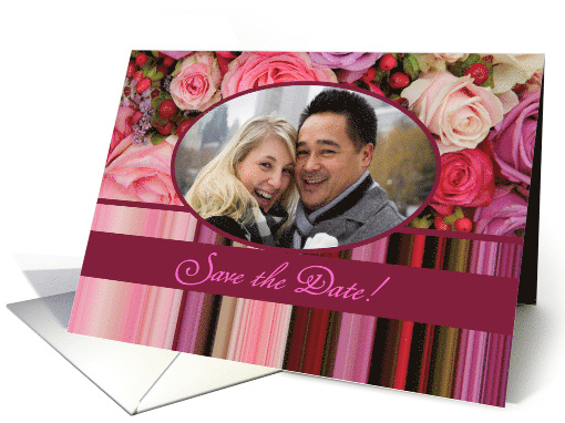 Save the Date - Custom Front - Pastel roses and stripes card (1180746)