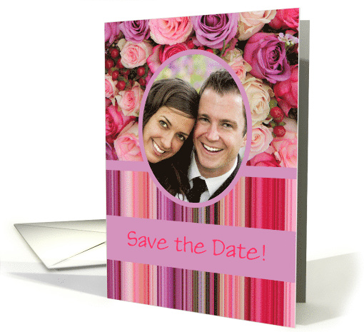 Save the Date - Custom Front - Pastel roses and stripes card (1180756)