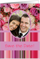 Save the Date - Custom Front - Pastel roses and stripes card