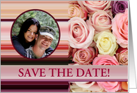 Save the Date - Custom Front - Pastel roses and stripes card