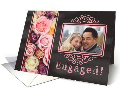 Engagement announcement - Chalkboard pastel roses - Custom Front card