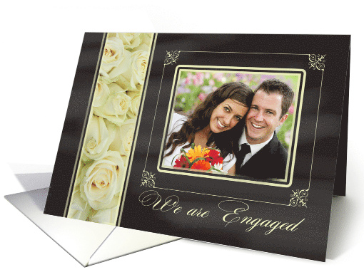 Engagement announcement - Chalkboard white roses - Custom Front card