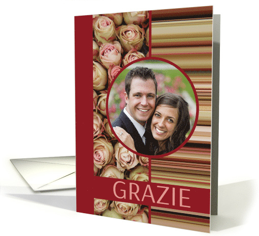Italian Wedding Thank You - Custom Front - pale roses & stripes card