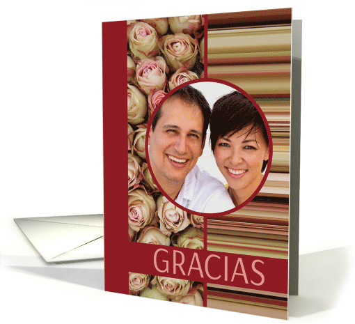 Spanish Wedding Thank You - Custom Front - pale roses & stripes card