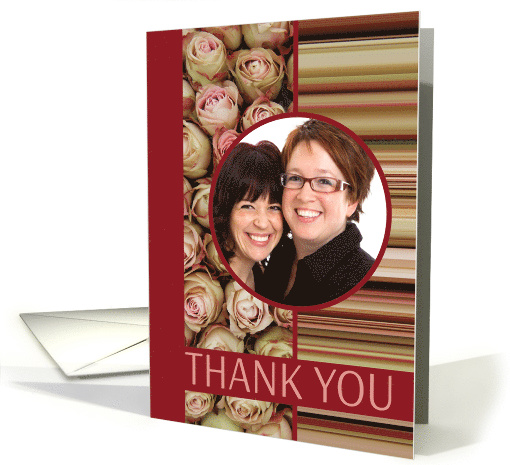 Wedding Thank You - Custom Front - pale roses & stripes card (1182178)