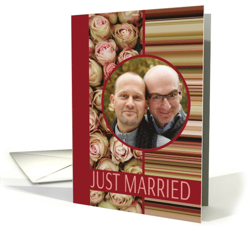 Just Married Custom Front with Pale Roses and Stripes card (1182214)