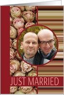 Just Married Custom Front with Pale Roses and Stripes card