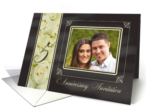 5th Anniversary Invitation -Chalkboard white roses - Custom Front card
