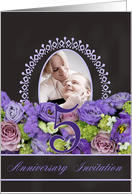 5th Anniversary Invitation - Chalkboard purple roses - Custom Front card