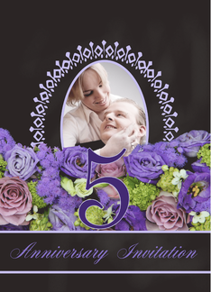 5th Anniversary Invitation - Chalkboard purple roses - Custom Front