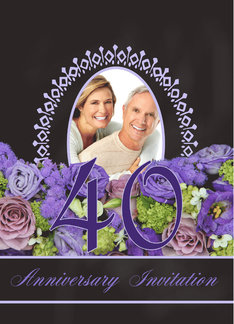 40th Anniversary Invitation - Chalkboard purple roses - Custom Front