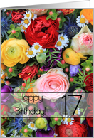 17th Happy Birthday Card - Summer bouquet card