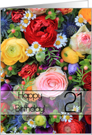 21st Happy Birthday Card - Summer bouquet card