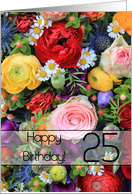 25th Happy Birthday Card - Summer bouquet card
