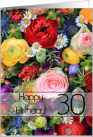 30th Happy Birthday Card - Summer bouquet card