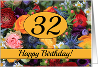 32nd Happy Birthday Card - Summer bouquet card