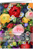 33rd Happy Birthday Card - Summer bouquet card