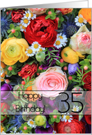 35th Happy Birthday Card - Summer bouquet card