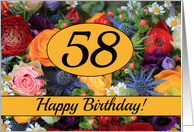 58th Happy Birthday Card - Summer bouquet card