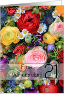 21st Dutch Happy Birthday Card/Fijne Verjaardag - Summer bouquet card