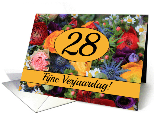 28th Dutch Happy Birthday Card/Fijne Verjaardag - Summer bouquet card