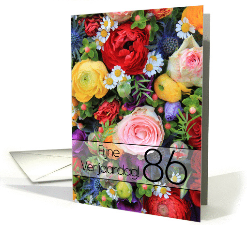 86th Dutch Happy Birthday Card/Fijne Verjaardag - Summer bouquet card