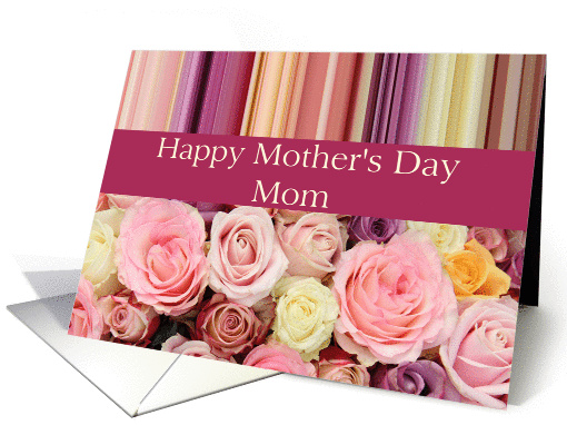 Mom Happy Mother's Day Card - Pastel roses and stripes card (1222274)