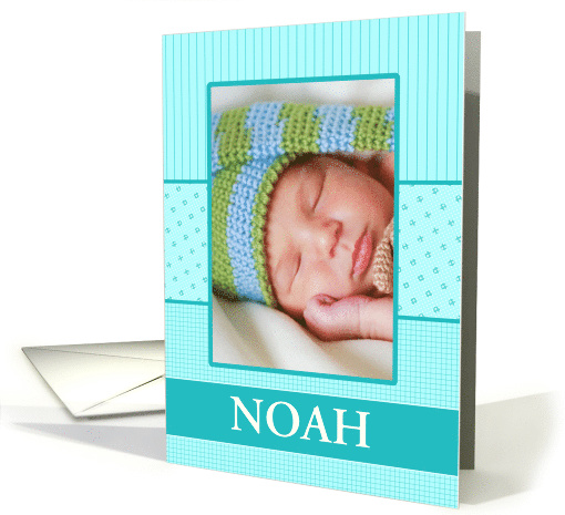 Baby Boy Birth Announcement Photo Card Blue dots and stripes card