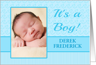 Baby Boy Birth Announcement Photo Card Blue dots and stripes card