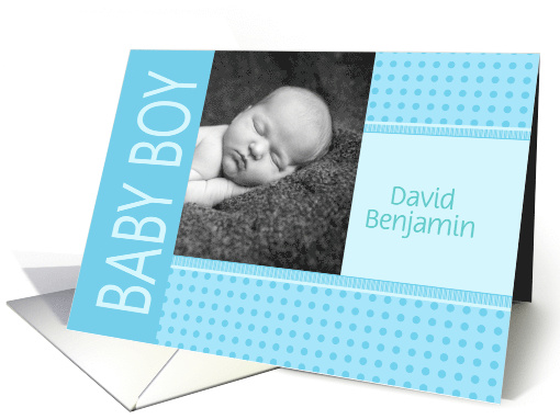 Baby Boy Birth Announcement Photo Card Blue dots and stripes card